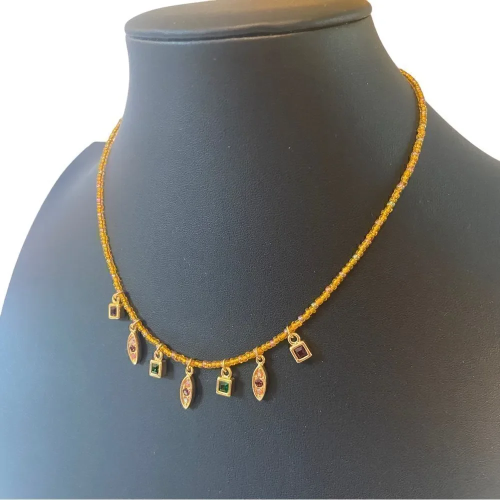 Anne Klein Jeweled Necklace on Gold Toned Beaded Chain.